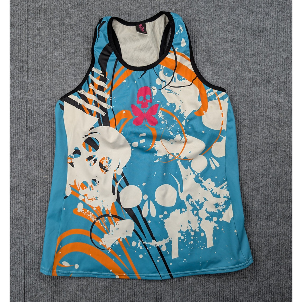 Betty Designs Cycling Jersey Womens 2XL Sleeveless Tank Skull Graphic Tri Top
